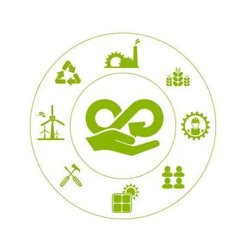 Circular economy icons on green background Stock Illustration