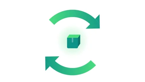Circular Economy Loop Icon with Green Teal Gradient and Rotating Arrow Ring Видео 346202084