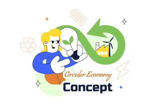 Circular Economy Vector Illustration Featuring Recycling Process, Renewable.. Illustrazione stock