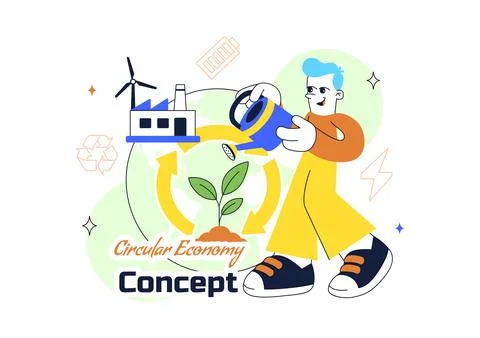 Circular Economy Vector Illustration Featuring Recycling Process, Renewable.. Stock Illustration