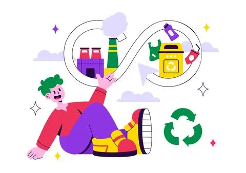 Circular Economy Vector Illustration to Maintain the Value of Products, Raw.. Stock Illustration