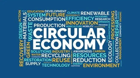 Circular Economy Word Cloud Vector Design on Blue Background 库存插图
