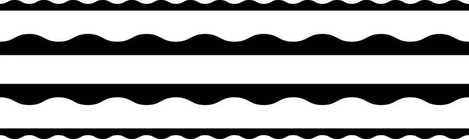 Circular edge seamless shape set, scalloped border. Seamless vector marine wave イラスト素材