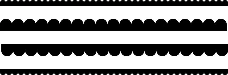 Circular edge seamless shape set, scalloped border. Seamless vector marine wave Illustrazione stock