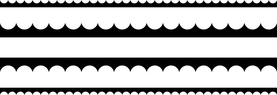 Circular edge seamless shape set, scalloped border. Seamless vector marine wave イラスト素材