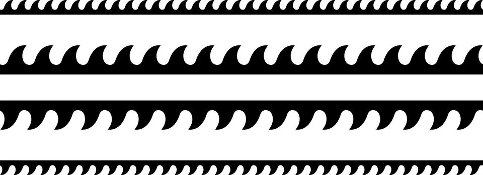Circular edge seamless shape set, scalloped border. Seamless vector marine wave Illustrazione stock