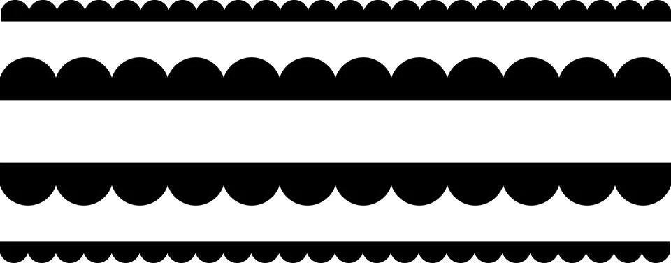 Circular edge seamless shape set, scalloped border. Seamless vector marine wave イラスト素材