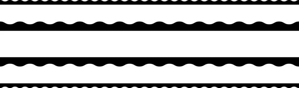 Circular edge seamless shape set, scalloped border. Seamless vector marine wave Illustrazione stock