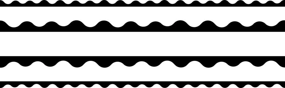 Circular edge seamless shape set, scalloped border. Seamless vector marine wave Stock Illustration