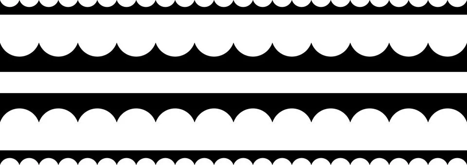 Circular edge seamless shape set, scalloped border. Seamless vector marine wave イラスト素材