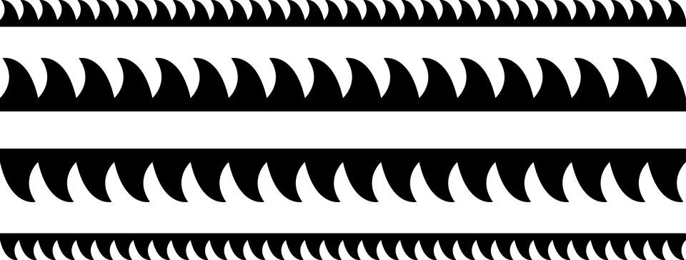 Circular edge seamless shape set, scalloped border. Seamless vector marine wave Illustrazione stock
