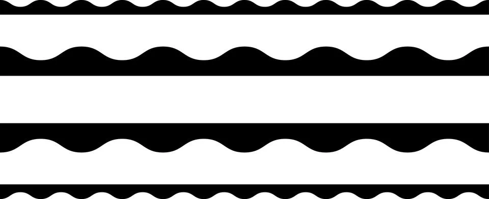 Circular edge seamless shape set, scalloped border. Seamless vector marine wave Illustrazione stock