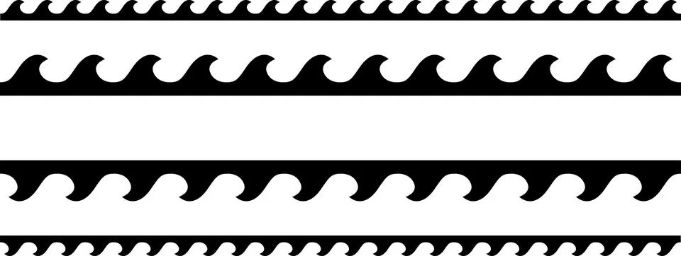 Circular edge seamless shape set, scalloped border. Seamless vector marine wave イラスト素材