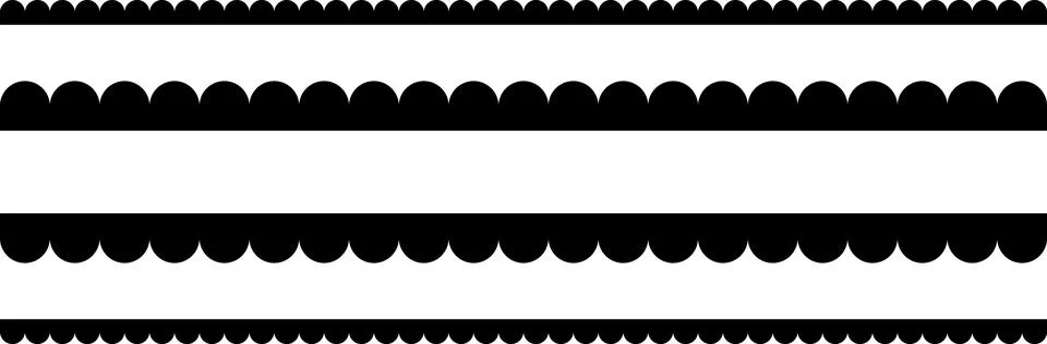 Circular edge seamless shape set, scalloped border. Seamless vector marine wave Illustrazione stock