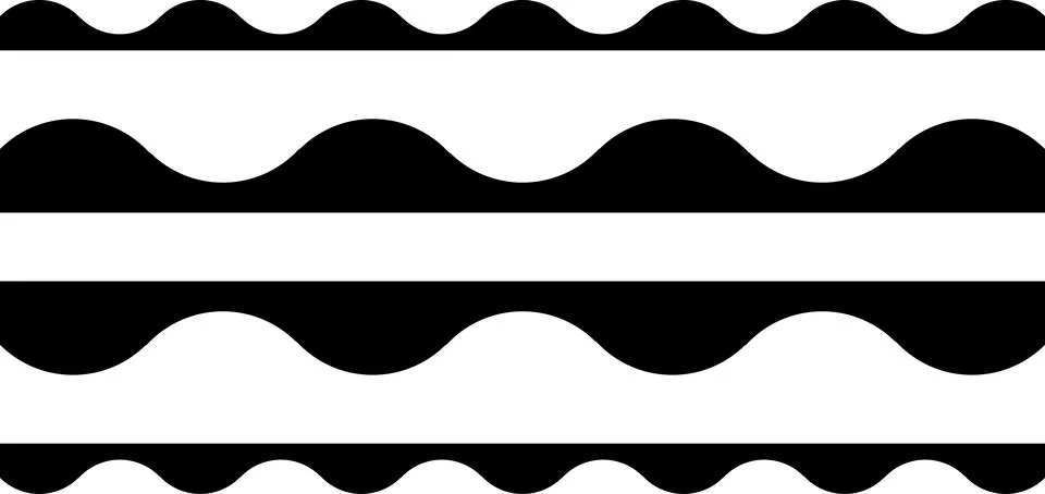 Circular edge seamless shape set, scalloped border. Seamless vector marine wave イラスト素材