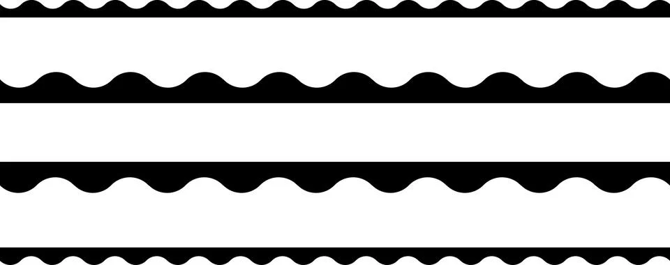 Circular edge seamless shape set, scalloped border. Seamless vector marine wave Illustrazione stock