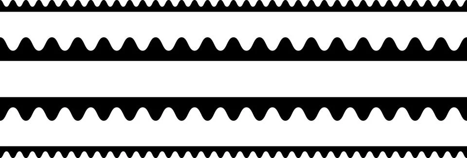 Circular edge seamless shape set, scalloped border. Seamless vector marine wave Stock Illustration