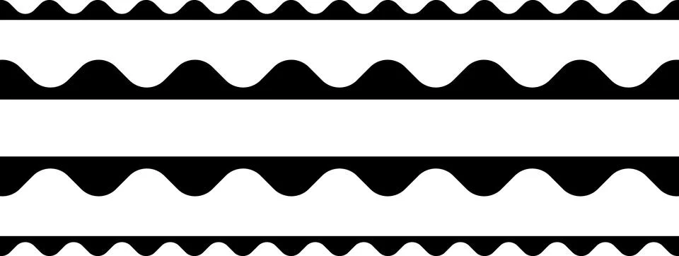 Circular edge seamless shape set, scalloped border. Seamless vector marine wave イラスト素材