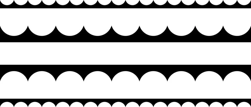 Circular edge seamless shape set, scalloped border. Seamless vector marine wave Stock Illustration