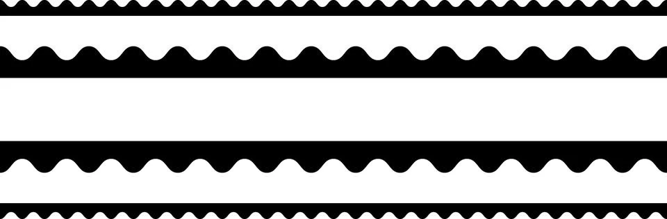 Circular edge seamless shape set, scalloped border. Seamless vector marine wave Stock Illustration