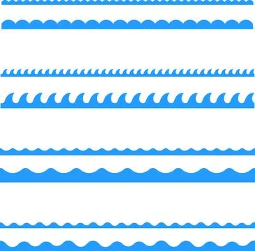 Circular edge seamless shape set, scalloped border. Seamless vector marine wave Illustrazione stock