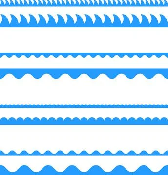 Circular edge seamless shape set, scalloped border. Seamless vector marine wave Stock Illustration