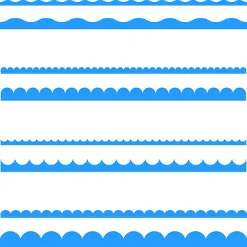 Circular edge seamless shape set, scalloped border. Seamless vector marine wave Stock Illustration