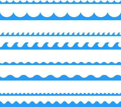 Circular edge seamless shape set, scalloped border. Seamless vector marine wave Stock Illustration