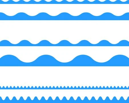 Circular edge seamless shape set, scalloped border. Seamless vector marine wave Illustrazione stock