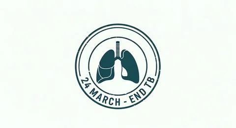 Circular emblem featuring lungs illustration and text 24 March End TB, medi.. Stock Illustration