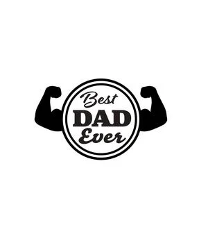 A circular emblem with the text Best DAD Ever flanked by two flexed arm silho Stock Illustration