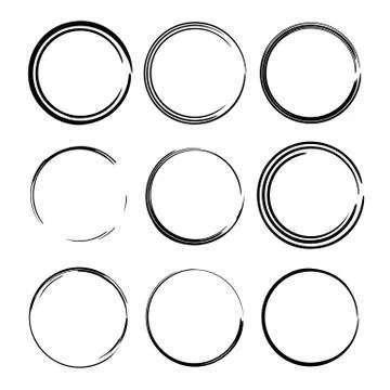 Circular empty borders. Set of black round grunge frames. Vector illustration Illustrazione stock