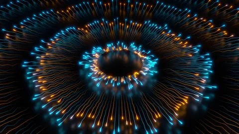 Circular Energy Lines Cyan Orange with Radiating Particles Seamless 10 second 스톡 동영상 341803359
