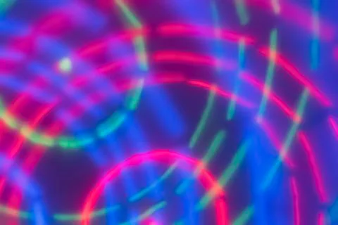 Circular exposure neon lights texture. Abstract background. Foto stock