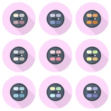 Circular eyeshadow palettes vector flat icon set Stock Illustration