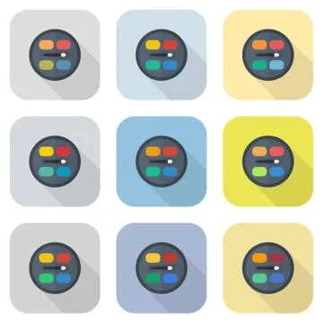 Circular eyeshadow palettes vector flat icon set Stock Illustration