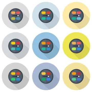 Circular eyeshadow palettes vector flat icon set Stock Illustration