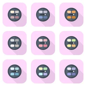 Circular eyeshadow palettes vector flat icon set Stock Illustration