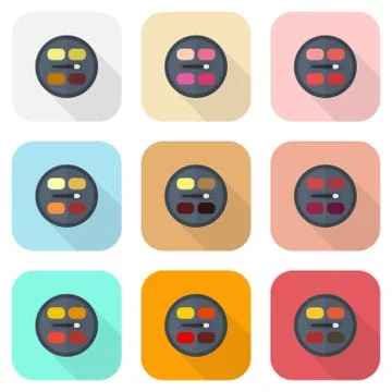 Circular eyeshadow palettes vector flat icon set Stock Illustration