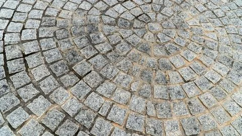 Circular Fan Pattern Granite Cobblestone Paving Texture Background Stock Photos