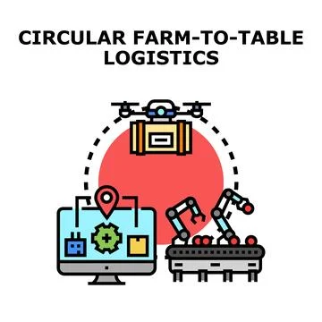 Circular farm to table logistics delivering fresh produce with drone technolo Stock Illustration