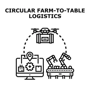 Circular farm to table logistics delivering fresh produce with drone technolo Stock Illustration
