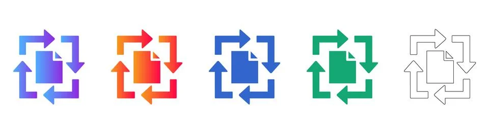 Circular File Management and Data Cycle Icons Stock Illustration