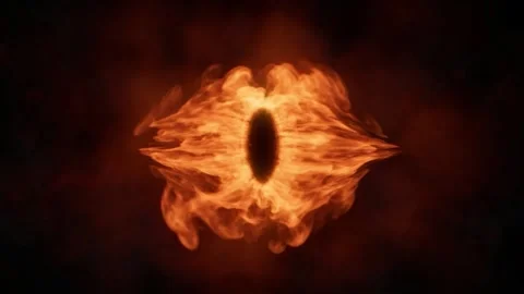 Circular fire explosion with a dark center isolated on a black background Stock Footage 345627412
