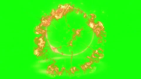 Circular fire explosion on green screen. Burning ring effect for motion Stock Footage 340381739
