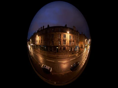 Circular fisheye timelapse of Easter Road in Edinburgh at night Stock Footage 77494387