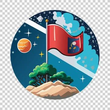 Circular Flag Landscape Scene Silhouette enclosing mountains Stock Illustration