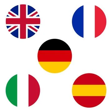 Circular flags of four nations. United Kingdom, France, Germany, Italy, Spa.. Stock Illustration