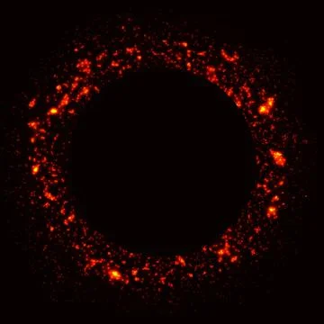Circular flame illuminating the darkness. Abstract round frame made of red Illustrazione stock