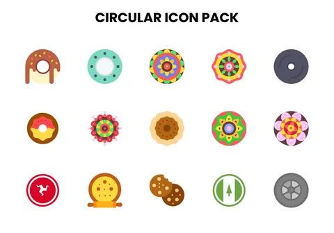 Circular Flat Bundle Icons Pack Stock Illustration